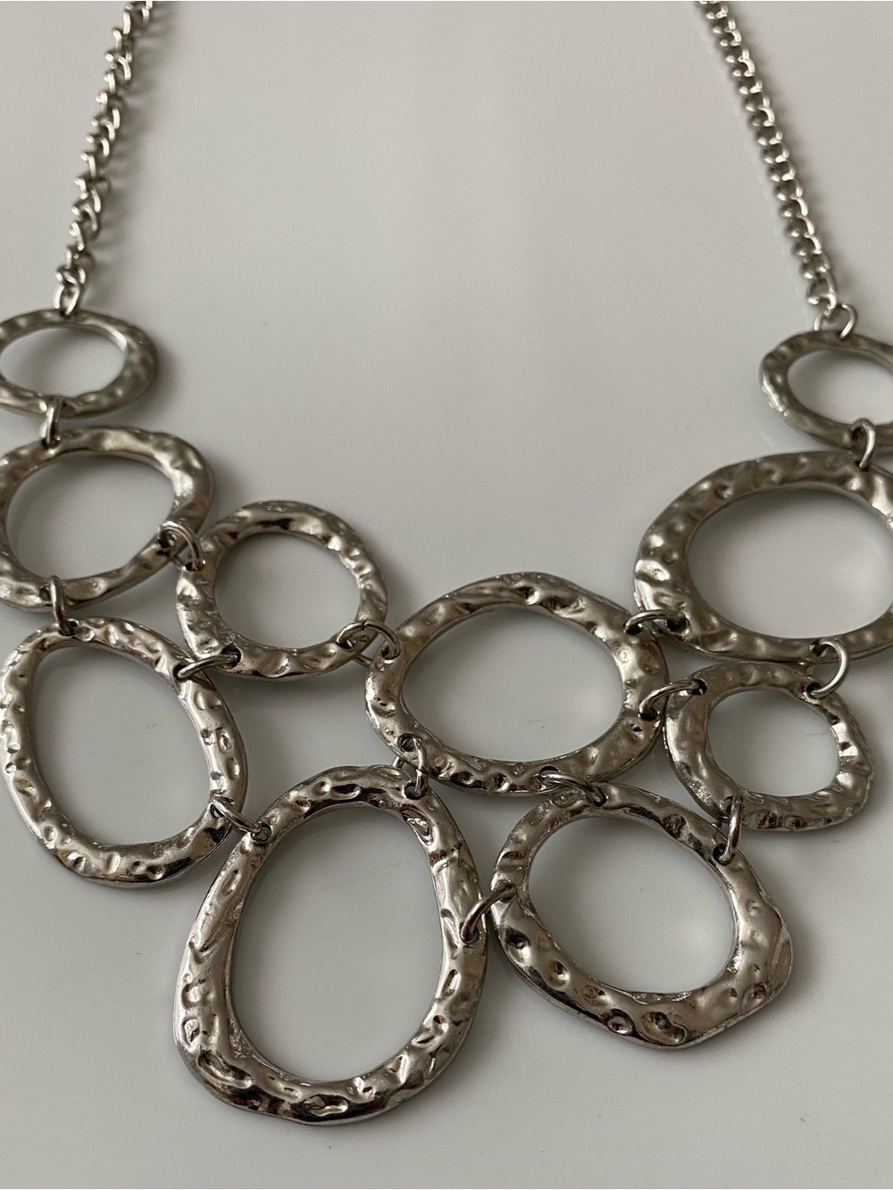 Hammered Open Circle Statement Necklace - Silver Tone